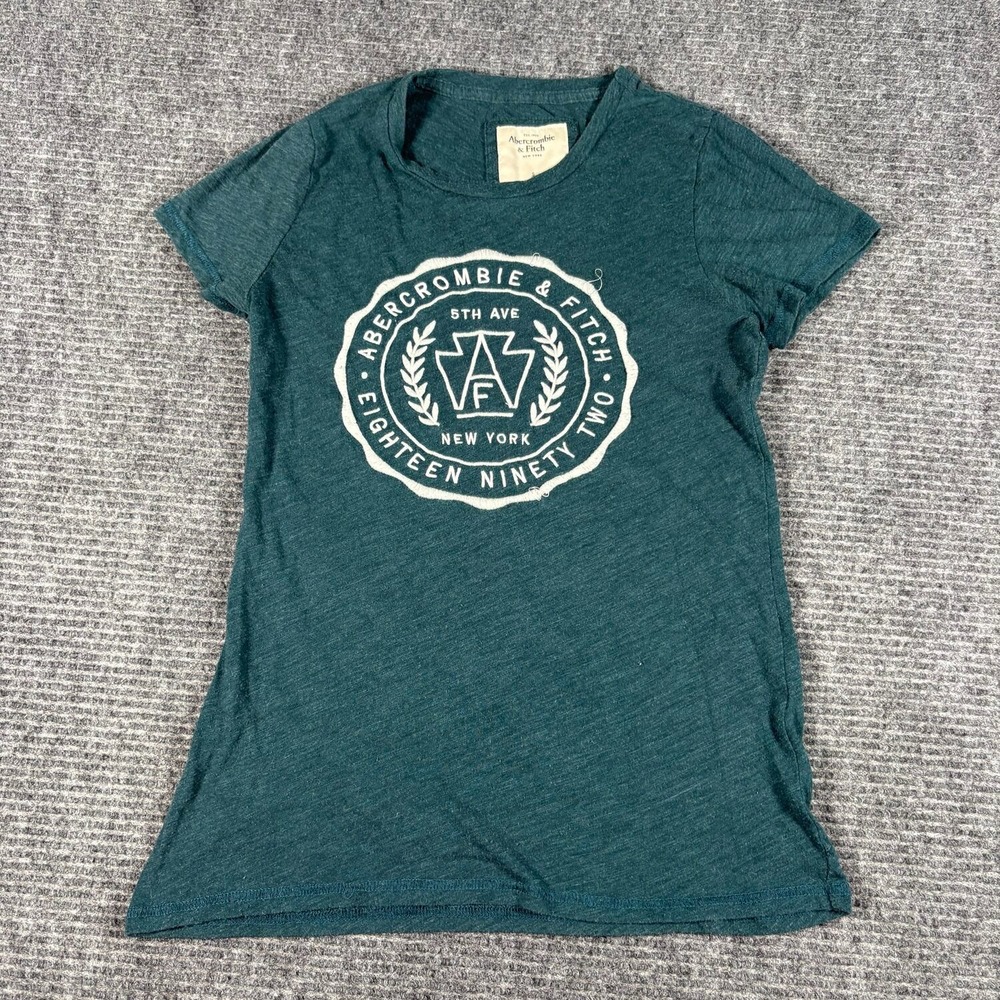 Abercrombie & Fitch Graphic Tee Womens Small Green Excellent 5th Ave Heritage
